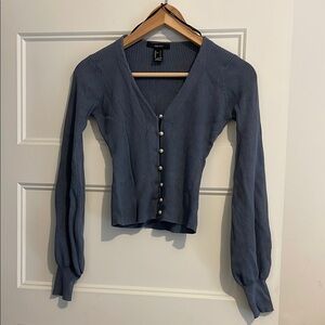 Blue V-Neck Button-Up Women's Top